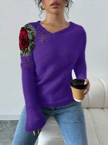 Chiquease Autumn/Winter Fashion 3D Flower Crochet Decorative Sweater