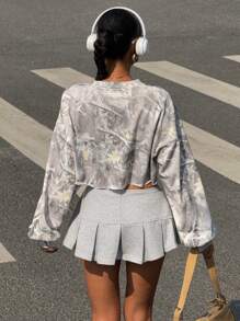 Muchica Blusa casual de cuello redondo con estampado completo para mujer, para uso diario en otoño/invierno