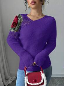 Chiquease Autumn/Winter Fashion 3D Flower Crochet Decorative Sweater
