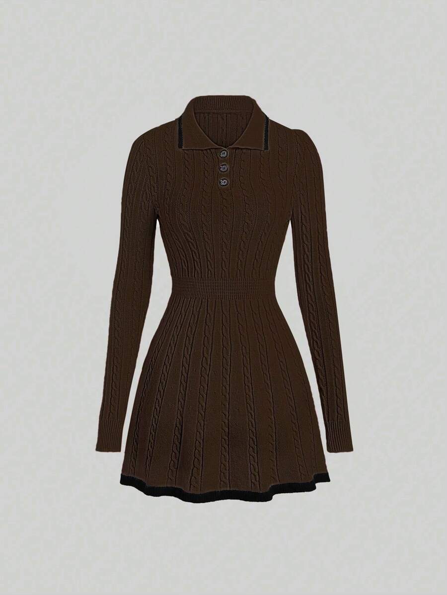 Lunelith SHEIN Lunessa Vestido de suéter casual de manga larga con cuello polo y bloques de color para mujer de otoño/invierno