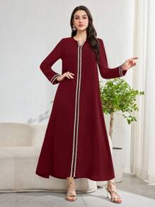 Al Najma Women's Casual Arabic Style Simple Elegant Daily Dress, Modest - Burgundy - View 6