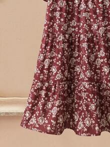 Lacomfia Vestido de verano con cuello en V con estampado floral vintage para tallas grandes