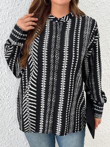 女式长袖佩斯利印花度假风格衬衫，春夏 - 黑色 - 查看 1