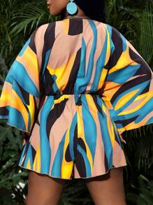 Slaydiva Mono suelto con estampado, cuello en V y detalle de lazo para mujer