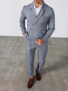 Manfinity Mode 男士纯色纽扣前口袋设计长袖上衣和裤子套装