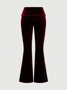 ROMWE Grunge Punk Y2K Velvet Cropped Hoodie And Low-Waist Flare Pants 2Pcs Set For Women