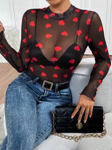 Chiquease Body estilo envolvente con estampado de corazón, transparente y sexy personalizado - Negro - Ver 5