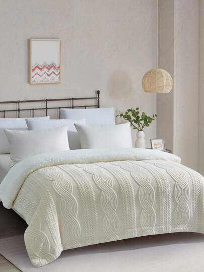 1 件双层加厚提花塔夫绸毛绒毯，欧式仿羔羊毛柔软温暖两用毯，适用于客厅、卧室、宿舍家具装饰、秋季装饰、房间装饰