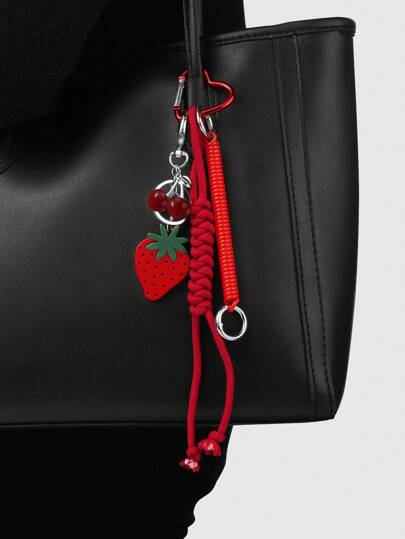 Kawaii 1 pezzo Portachiavi in cordino primaverile in acrilico con design di ciliegie/fragole rosso chiaro, delicato e alla moda, molto attraente, accessorio versatile adatto per le donne, regalo per uso quotidiano o per festività come San Valentino