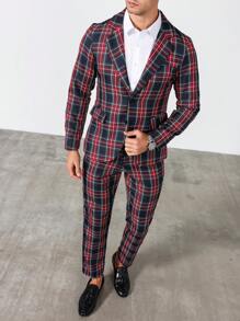 Manfinity Mode 2pcs Plaid Blazer, Top And Trousers Suits - Multicolor - View 6