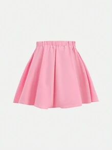 SHEIN Explorewe 2 件套 Tween 女童蝴蝶结字母印花 V 领黑色 T 恤和粉色裙子