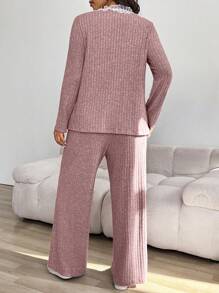 Calvaya Bộ đồ ngủ dài tay viền ren cỡ lớn thường ngày - Bụi hồng - Xem 2