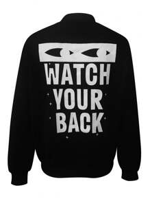 SHEIN Slayr Women's Autumn Slogan Print Long Sleeve Single-Breasted Casual Baseball Jacket - Black - View 4