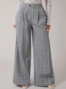 SHEIN SXY Quần áo mùa thu cho phụ nữ; Quần áo công sở cho phụ nữ; Quần áo đi làm thường ngày/công sở/phong cách cũ/thời trang đi chơi/quần ống đứng vải len ấm áp mùa thu đông/quần mùa đông cho phụ nữ; Quần âu ống rộng rộng rãi mặc đi làm hàng ngày - Xám - Xem 2