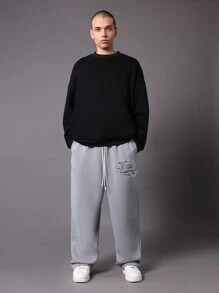 SUMWON Premium Drop Crotch Jogger Sweatpants Athletic Fleece Pants Relaxed Fit Drawstring Waistband Embroidered Logo Lounge Athleisure Winter Fall Comfort
