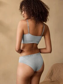 Ocili Leisure Women's Seamless Letter Print Ruched Hollow-Out Casual Lingerie Set - Light Grey - View 6