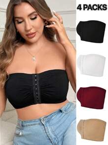 Bộ 4 Áo Ngực Bandeau Màu Trơn Tối Giản Thoải Mái Cỡ Lớn - Nhiều màu - Xem 3