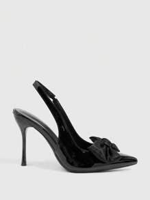 CUCCOO SZL 女士黑色高跟穆勒鞋蝴蝶装饰闭趾鞋