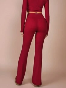 COSMINA Women's Solid Color Simple Flared Leg Pants, Casual Everyday Wear - Burgundy - View 2