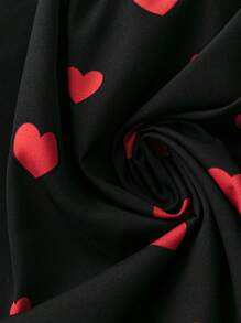 SHEIN Clasi 大码休闲无袖心形全印花直筒连衣裙，简约设计，夏季情人节 - 黑色 - 查看 4