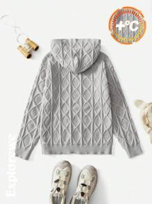 SHEIN Teens/Jugendliche (Jungen) einfarbiger Langarm Minimalist Kapuzenpullover, lässiger Alltagsgebrauch - Aprikosenfarben - Übersicht 2