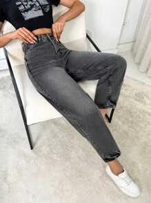 RueChic 休闲高腰灯笼裤牛仔裤 - 深灰色 - 查看 6