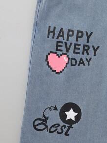 Street Girls Letter, Butterfly & Heart Graphic Versatile Denim Jeans, Suitable For Spring, Summer, Autumn - Blue - View 6