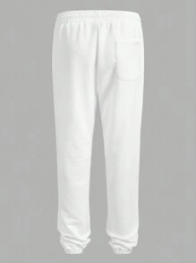 Manfinity RelaxMax Men Simple Round Neck Long Sleeve Top And Front Tie Up Long Pants Set - White - View 6