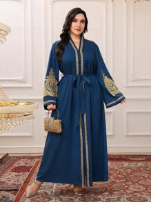 Al Najma Robe longue style turc et arabe traditionnel pour femmes grande taille - Bleu canard - Voir 3