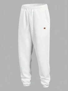 Manfinity RelaxMax Men Simple Round Neck Long Sleeve Top And Front Tie Up Long Pants Set - White - View 5