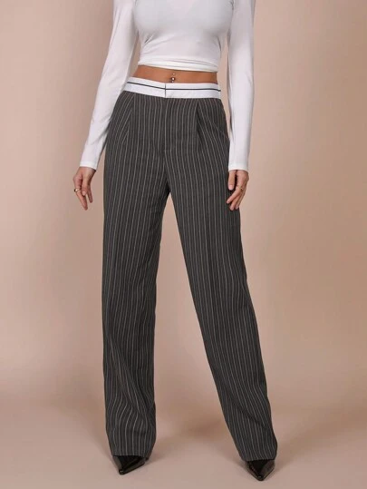 COSMINA Women's High Waist Striped Straight Loose Casual Pants