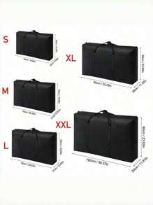 1 pièce Sac de rangement zippé pliable portable en non-tissé noir. Organisateur de bagage pour vêtements saisonniers, couettes, décoration de Noël, équipement de voyage. Solution de rangement grande capacité, réutilisable, durable et légère.