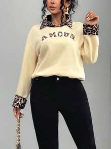 INAWLY Sudadera mujer de cuello redondo de manga larga con estampado de leopardo, 2 en 1