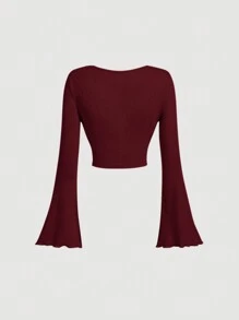 SHEIN MOD 重叠喇叭袖前杏色优雅 T 恤，衣服，白色女式 T 恤，秋季女装，返校季，外出服，修身 T 恤，新年，情人节