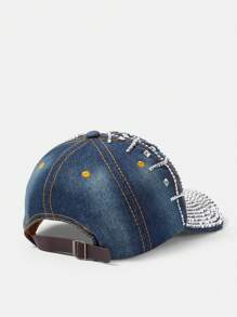 SHEIN SXY 女士華麗鑽石裝飾遮陽帽，適合日常佩戴 - 藍色 - 查看 10