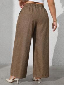 Vionelle Pantalones de traje informales con bolsillo delantero para mujer de talla grande - Marrón - Ver 3