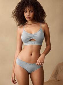 Ocili Leisure Women's Seamless Letter Print Ruched Hollow-Out Casual Lingerie Set - Light Grey - View 5