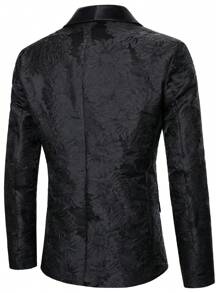 Manfinity AFTRDRK Men's Front Button Long Sleeve Pocket Simple Suit Jacket Black Blazer, Casual Everyday Wear Dinner Jacket Men Blazers Black, Old Money Style