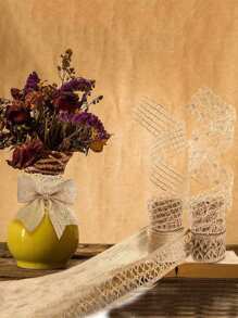 SHEIN 1Pc 2M/Roll Natural Jute Burlap Ribbon, 4 Styles Lace Ribbon Mesh Burlap Ribbon, DIY Decoration Craft Packaging Ribbon Bow, Suitable For Festivals, Parties, Weddings, DIY Handmade Arts, Home Decoration Valentine's Day - Khaki - View 3