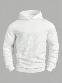 Manfinity Homme Men's Solid Color Long Sleeve Hooded Casual Sweatshirt, White Hoodie, Autumn/Winter