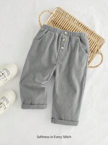 Cozy Pixies Baby Boy Decorative Button Elastic Waist Casual Pants - Grey - View 1