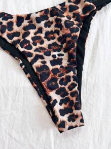 Soleia 2pcs Women's Leopard Print Contrast Color U-Wire Decor Back Strap Bikini Set, Suitable For Vacation,Swim Suits For Women,Vacation Outfit Women,Summer Outfits For Women,Beach Outfits For Women - Multicolor - View 6