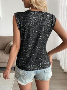 SHEIN LUNE 时尚休闲银色烫金圆领宽肩带无袖T恤