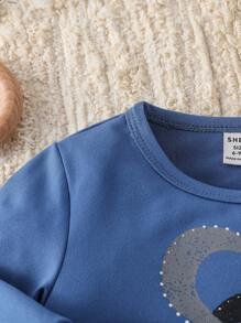 SHEIN Sudadera deportiva casual cómoda para bebés/niños pequeños con estampado de corazón para el Día de San Valentín, adecuada para vacaciones, viajes, escuela, reuniones diarias, primavera/verano/otoño