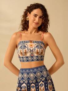 CAJUNI Top tipo camiseta sin mangas corto con nudo delantero, estampado de tortuga bohemia, leopardo, árbol de coco y sol, para mujer, casual, para playa y vacaciones de verano