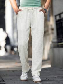 Manfinity Homme Men's Plain Color Casual Sweatpants, Fashionable For Daily Wear - Apricot - View 1