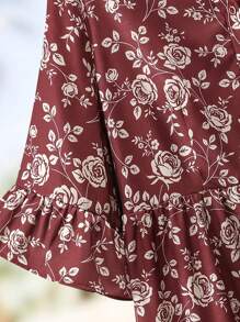Lacomfia Vestido de verano con cuello en V con estampado floral vintage para tallas grandes