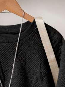 Tween Girl Casual Everyday Round Neck Star Embossed Sweatshirt, Autumn - Black - View 6