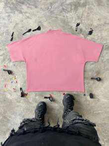 Manfinity Roghcode Young Men's Street Fashion Brand Portrait Graphic T-Shirt, Short Black Tee With Street Poster Design Rich Soon - Pink - View 6