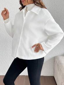 SHEIN Cárdigan corto de corte holgado para mujeres embarazadas - Albaricoque - Ver 4